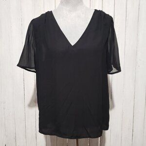 Nordstrom Rack M Top Black Chiffon Flutter Sleeve Classic Whimsigoth Minimalist